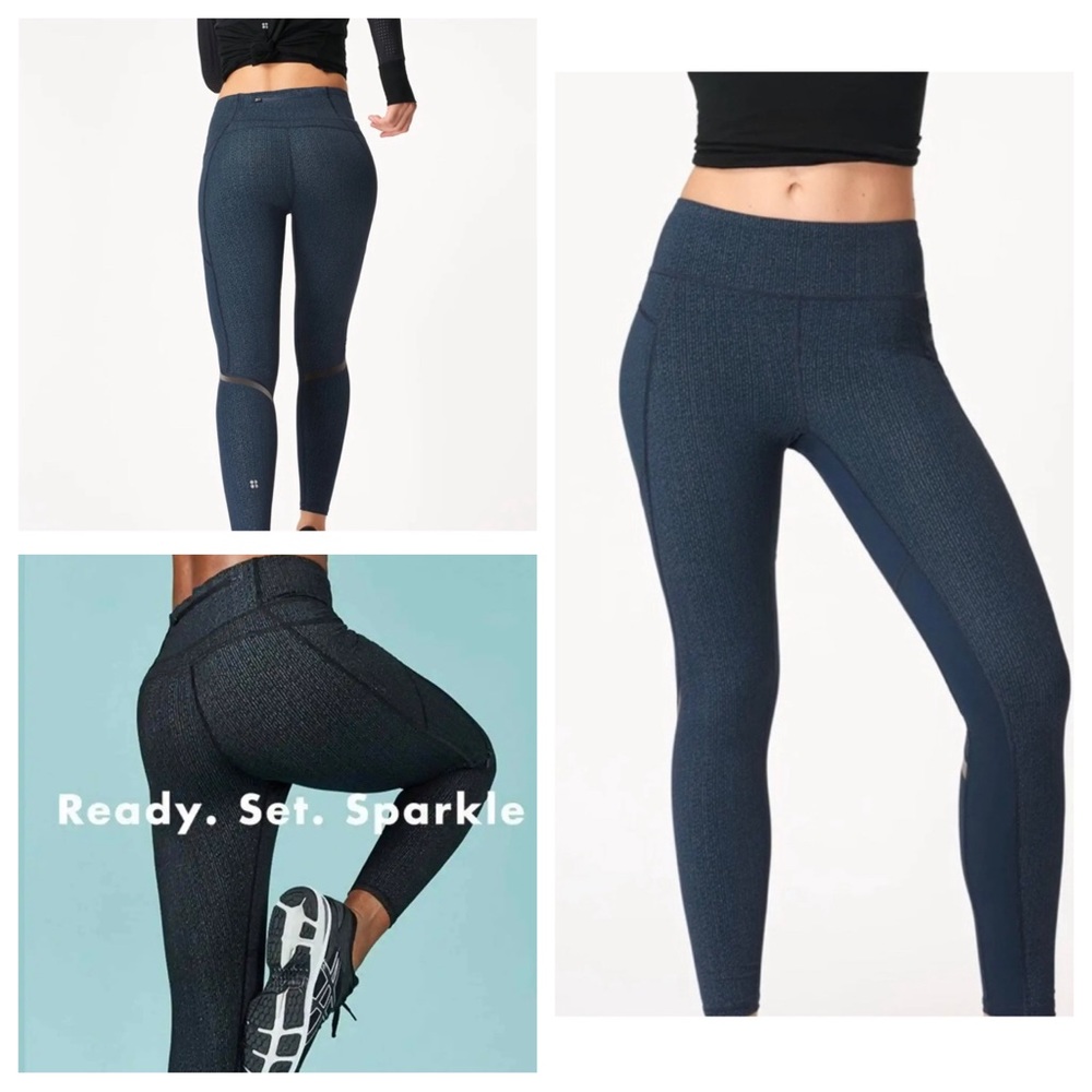 SWEATY BETTY ZERO GRAVITY HIGH WAISTED GLITTER RUNNING 7/8 LEGGINGS SMALL